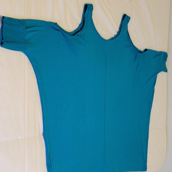Tresics turq cold shoulder dolman batwing cut out sleeve poncho blouse Sz: M - Picture 4 of 7